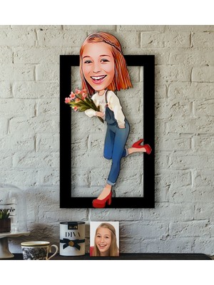 BK Kişiye Özel Bayan Karikatürlü 3D Ahşap Tablo-13