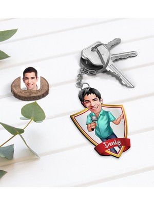 BK Kişiye Özel Isimli Erkek Şarkıcı Karikatürlü Ahşap Anahtarlık-1