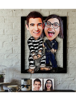 BK Kişiye Özel Sevgililer Karikatürlü 3D Ahşap Tablo-7