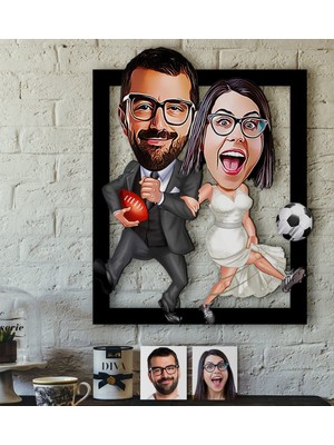 BK Kişiye Özel Sevgililer Karikatürlü 3D Ahşap Tablo-15