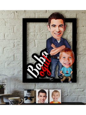 BK Kişiye Özel Baba-Oğul Karikatürlü 3D Ahşap Tablo-5