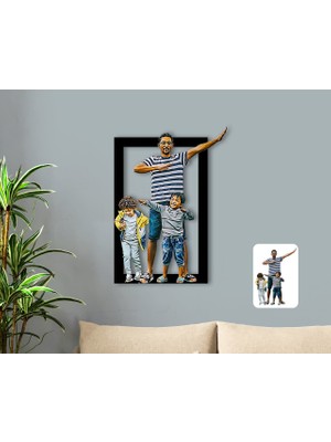 BK Kişiye Özel Tam Boy Baba ve Oğullar Karikatürlü 3D Ahşap Tablo-1