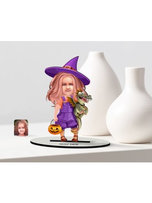 BK Kişiye Özel Kız Çocuk Küçük Cadı Karikatürlü Ahşap Biblo Model-1