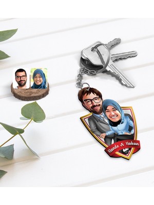 BK Kişiye Özel Isimli Sevgililer Karikatürlü Ahşap Anahtarlık-59