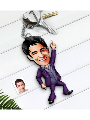 BK Kişiye Özel Erkek Dansçı Karikatürlü Ahşap Anahtarlık-1