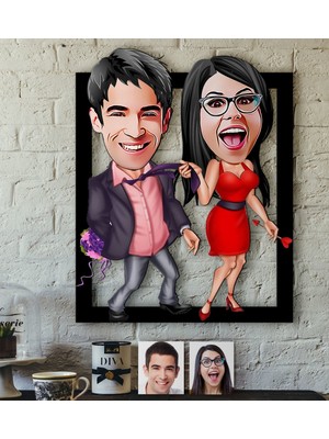 BK Kişiye Özel Sevgililer Karikatürlü 3D Ahşap Tablo-4