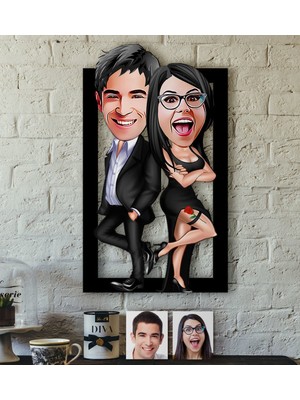 BK Kişiye Özel Sevgililer Karikatürlü 3D Ahşap Tablo-6