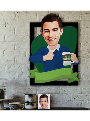 BK Kişiye Özel Bay En Iyi Öğretmen Karikatürlü 3D Ahşap Tablo