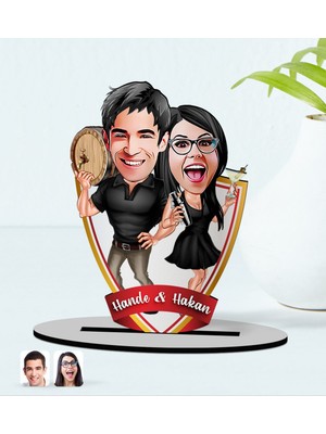 BK Kişiye Özel Isimli Sevgililer Karikatürlü Ahşap Biblo Model-18