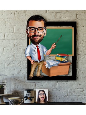 BK Kişiye Özel Bay Öğretmen Karikatürlü 3D Ahşap Tablo-1