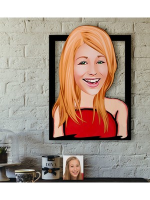 BK Kişiye Özel Bayan Karikatürlü 3D Ahşap Tablo-33