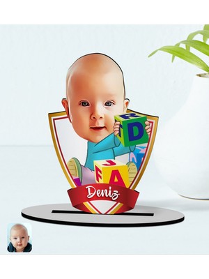BK Kişiye Özel Isimli Bebek Karikatürlü Ahşap Biblo Model-5