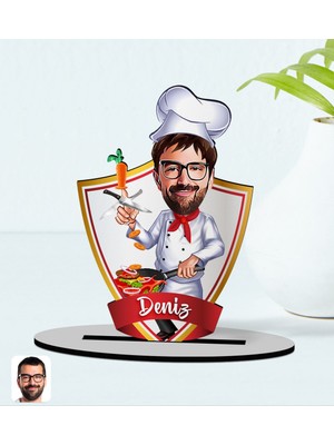 BK Kişiye Özel Isimli Erkek Chef Karikatürlü Ahşap Biblo Model-1