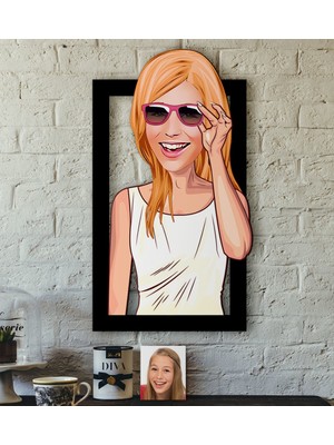 BK Kişiye Özel Bayan Karikatürlü 3D Ahşap Tablo-18