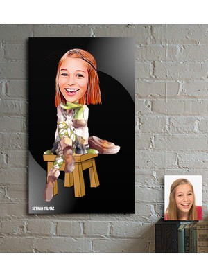 BK Kişiye Özel Bayan Sonbahar Temalı Karikatür Ahşap Tablo