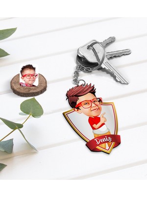 BK Kişiye Özel Isimli Erkek Çocuk Karikatürlü Ahşap Anahtarlık-1