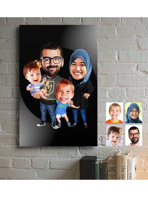 BK Kişiye Özel Aile Karikatürlü Ahşap Tablo - 3