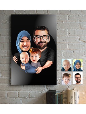 BK Kişiye Özel Aile Karikatürlü Ahşap Tablo - 4