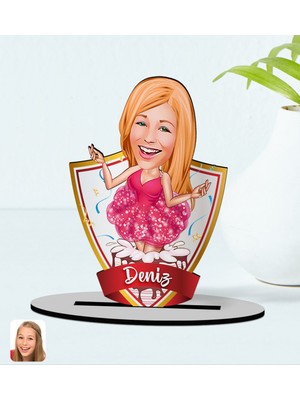 BK Kişiye Özel Isimli Kadın Doğum Günü Karikatürlü Ahşap Biblo Model-1