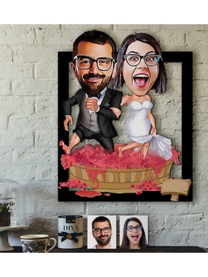 BK Kişiye Özel Evleniyoruz Karikatürlü 3D Ahşap Tablo-10