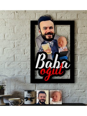 BK Kişiye Özel Baba-Oğul Karikatürlü 3D Ahşap Tablo-4