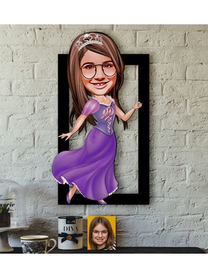BK Kişiye Özel Kız Çocuk Prenses Karikatürlü 3D Ahşap Tablo-3
