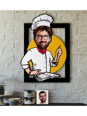 BK Kişiye Özel Bay Chef Karikatürlü 3D Ahşap Tablo-12