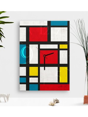 BK Kişiye Özel Mondrian Ahşap Tablo Duvar Saati-1