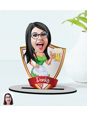 BK Kişiye Özel Isimli Kadın Karikatürlü Ahşap Biblo Model-30