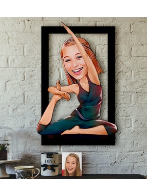 BK Kişiye Özel Bayan Yoga Karikatürlü 3D Ahşap Tablo-2