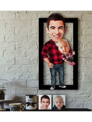 BK Kişiye Özel Baba-Oğul Karikatürlü 3D Ahşap Tablo-3