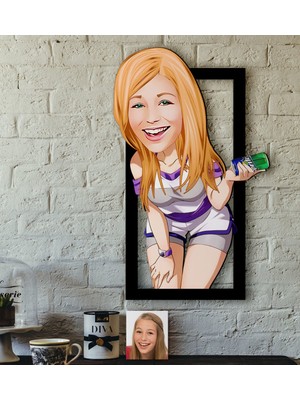 BK Kişiye Özel Bayan Karikatürlü 3D Ahşap Tablo-36