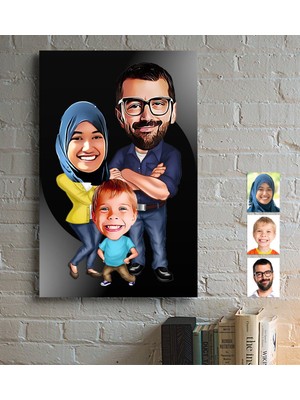 BK Kişiye Özel Aile Karikatürlü Ahşap Tablo - 1