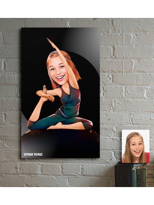 BK Kişiye Özel Bayan Yoga Temalı Karikatür Ahşap Tablo - 2