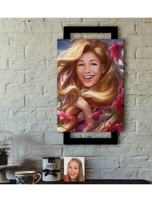 BK Kişiye Özel Kadın Soyut Karikatürlü 3D Ahşap Tablo-7