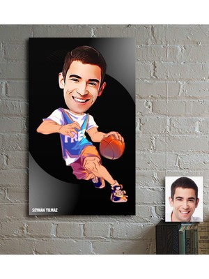 BK Kişiye Özel Bay Sokak Basketbolcusu Karikatür Ahşap Tablo