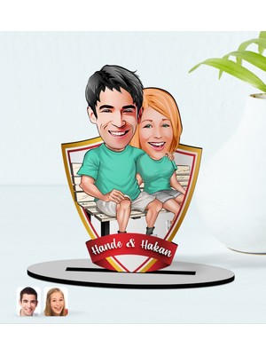 BK Kişiye Özel Isimli Sevgililer Karikatürlü Ahşap Biblo Model-55