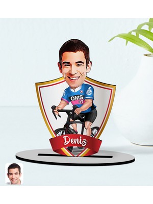 BK Kişiye Özel Isimli Erkek Bisiklet Sürücüsü Karikatürlü Ahşap Biblo Model-1