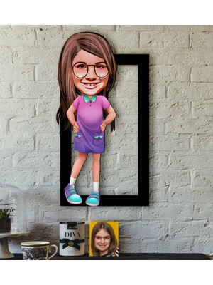 BK Kişiye Özel Kız Çocuk Karikatürlü 3D Ahşap Tablo-3