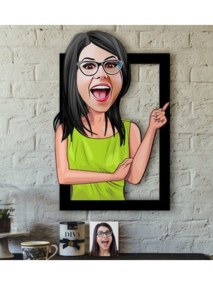 BK Kişiye Özel Bayan Karikatürlü 3D Ahşap Tablo-19