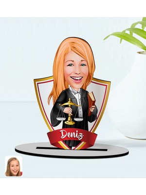 BK Kişiye Özel Isimli Kadın Avukat Karikatürlü Ahşap Biblo Model-1