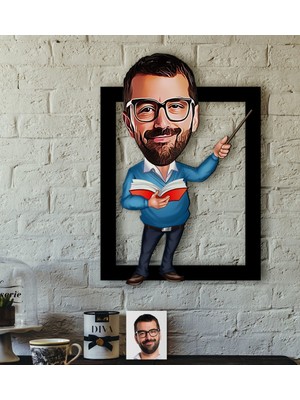 BK Kişiye Özel Bay Öğretmen Karikatürlü 3D Ahşap Tablo-4