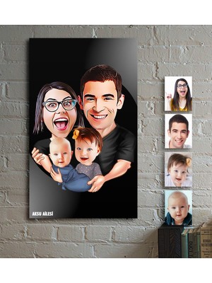 BK Kişiye Özel Aile Karikatür Ahşap Tablo - 4