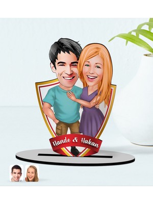 BK Kişiye Özel Isimli Sevgililer Karikatürlü Ahşap Biblo Model-80