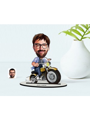 BK Kişiye Özel Bay Motorcu Karikatür Ahşap Biblo - 1