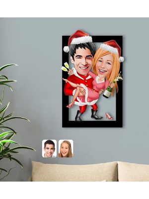 BK Kişiye Özel Yeni Yıl Sevgililer Karikatürlü 3D Ahşap Tablo-2