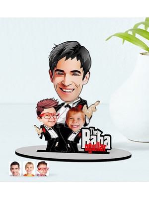 BK Kişiye Özel Godfather Baba ve Oğullar Karikatürlü Ahşap Biblo Model-1