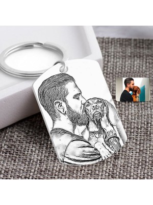 BK Kişiye Özel Tam Boy Karakalem Köpek ve Erkek Karikatürlü Pleksi Anahtarlık-1