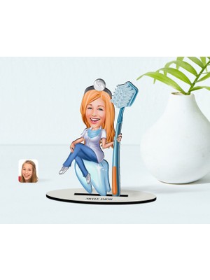 BK Kişiye Özel Bayan Diş Hekimi Karikatür Ahşap Biblo - 2