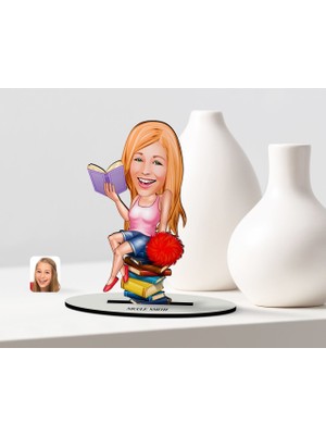 BK Kişiye Özel Bayan Öğrenci Karikatür Ahşap Biblo - 1